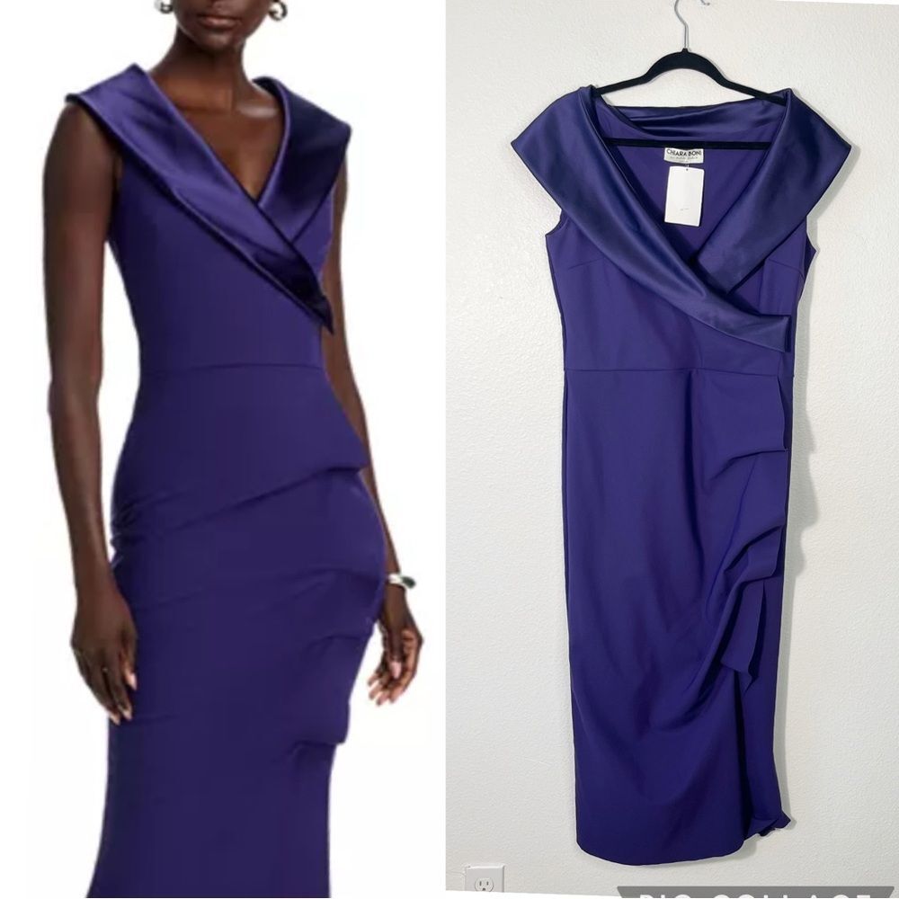 NEW CHIARA BONI LA PETITE ROBE Off The Shoulder Cocktail Dress Satin Collar 16